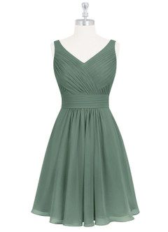 Azazie Grace Bridesmaid Dresses Eucalyptus A-Line Pleated Chiffon Dress image7