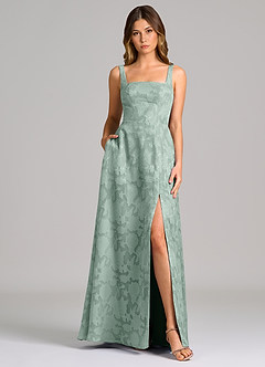 Azazie Debra Bridesmaid Dresses Agave A-Line with Pockets Floral Burnout Dress image5