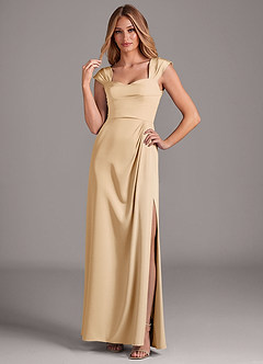 Azazie Laila Bridesmaid Dresses Gold A-Line Pleated Stretch Satin Dress image3