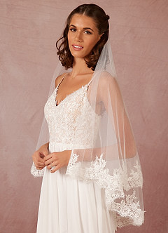 front Amelia Lace Hip Length Veil With Blusher