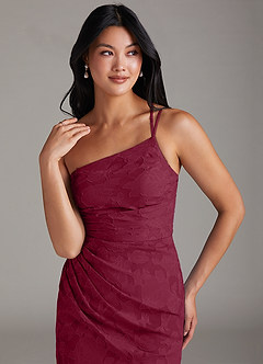 Azazie Eren Bridesmaid Dresses Burgundy Sheath One Shoulder Floral Burnout Dress image5