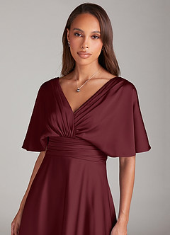 Azazie Pamela Bridesmaid Dresses Cabernet A-Line Pleated Stretch Satin Dress image5