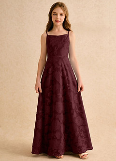 Azazie Jaella Girls Formal Flower Girl Klänningar Klänning A-linje i Blommig Utbrändhet Plisserad image3