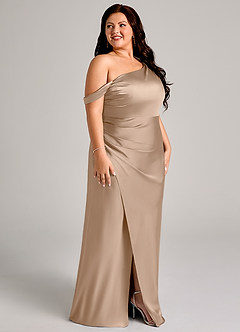 Azazie Madelyn Bridesmaid Dresses Taupe Mermaid One Shoulder Stretch Satin Convertible Dress image3