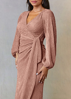 Azazie Sterling Mother of the Bride Dresses Rose Gold A-Line Ruched Metallic Mesh Dress image7