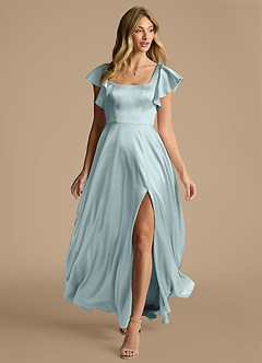 Azazie Bondi Bridesmaid Dresses Mist A-Line Bow Metallic Satin Dress image6