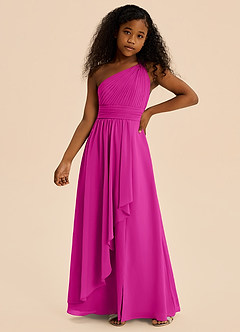 Azazie Skye Junior A-Linie Plissee Chiffon Kleid Fuchsia image1