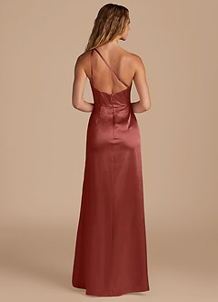 Azazie Mika Bridesmaid Dresses Terracotta Sheath One Shoulder Metallic Satin Dress image5