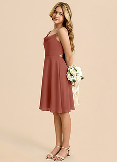 Azazie Shale Junior Auburn A-Line Bow Chiffon Dress image1