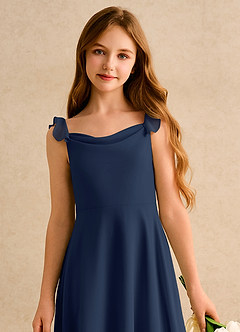 Azazie Puppy Girls Formal Flower Girl Dresses Dark Navy A-Line Pleated Chiffon Dress image6