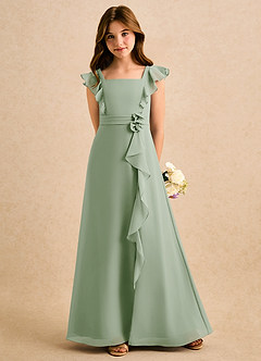 Azazie Soso Jurken voor bloemenmeisjes A-Lijn Jurk van Chiffon Geplooid Stoffige Salie image5