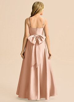 Azazie Rumi Junior Abito A-Line in Raso Elasticizzato Plissettato Oro Rosa image2