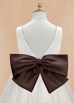 Azazie Seline Flower Girl Dresses Ivory Ganache A-Line Bow Tulle Dress image9