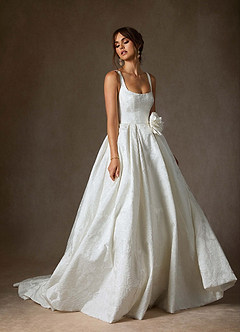 Azazie Ruby Wedding Dresses Diamond White Ball-Gown with Pockets Floral Jacquard Dress image4