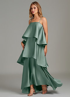 Azazie Azalea Bridesmaid Dresses Silver Sage A-Line Ruched Stretch Satin Dress image3