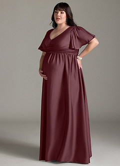 Azazie Verna vestidos de dama de honor de maternidad Vestido de Corte En A Volante Hasta el suelo Satén Elástico image14