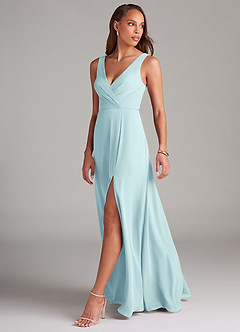Azazie Nelly Bridesmaid Dresses Sea Glass A-Line Pleated Chiffon Dress image4