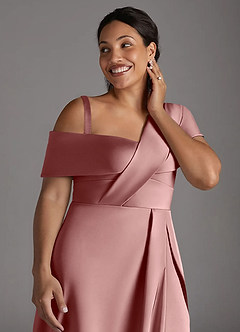 Azazie Milton Mother of the Bride Dresses Dusty Rose A-Line Pleated Stretch Satin Dress image14