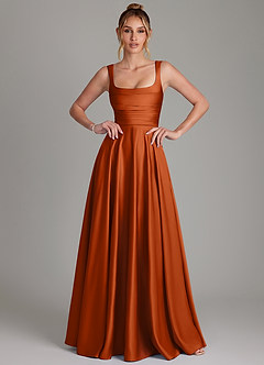 Azazie Azaria Bridesmaid Dresses Burnt Orange A-Line Corset Stretch Satin Dress image1
