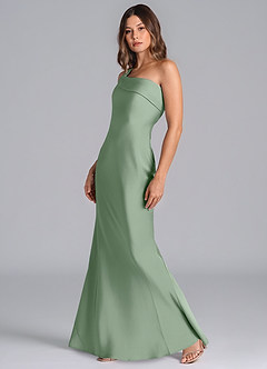 Azazie Driea 신부 들러리 드레스 인어 한쪽 어깨 스트레치 새틴 바닥 길이 드레스 image6