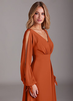 Azazie Matilda Bridesmaid Dresses Burnt Orange A-Line Long Sleeve Chiffon Dress image7