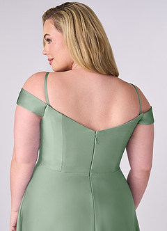 Barbie ♥ Azazie Jurken voor bruidsmeisjes Converteerbaar Jurk van Stretch Satijn met A-Lijn Off the Shoulder Agave image10
