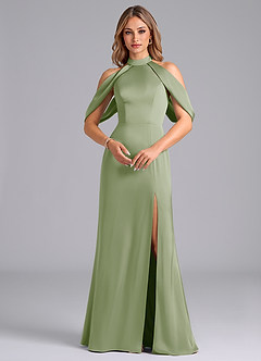 Azazie Bonny Jurken voor bruidsmeisjes Jurk van Stretch Satijn met Zeemeermin Off the Shoulder Stoffige Salie image4