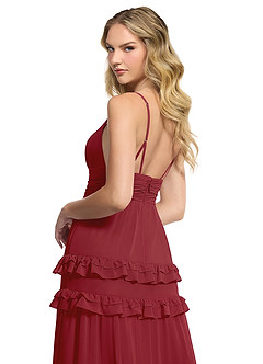 Azazie Rachel Bridesmaid Dresses Pomegranate A-Line Chiffon Dress image5
