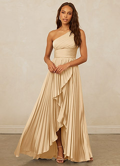 Christian Siriano Bridal for Azazie 1008 Bridesmaid Dresses Gold A-Line One Shoulder Stretch Satin Dress image5