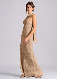 Azazie Velli Robes de demoiselle d'honneur Robe Sirène en Blumen-Burnout Col Haut Champagne image3