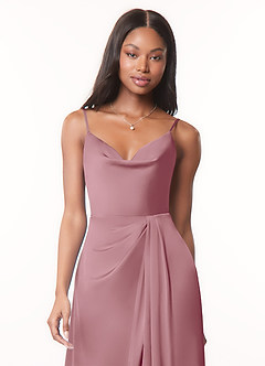 Azazie Brielle Bridesmaid Dresses Vintage Mauve A-Line Cowl Spaghetti Straps Stretch Satin Dress image4