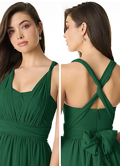 Azazie Olani Vestidos de damas de honor Vestido de Verde Oscuro de Gasa de Corte en A Convertible con Vestidos sin tirantes image5