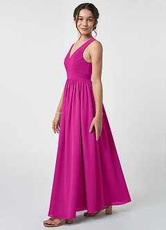 Azazie Keyla Junior A-Linie Plissee Chiffon Kleid Fuchsia image3
