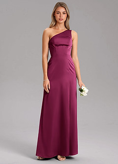 Azazie Phaedra Bridesmaid Dresses Red Plum A-Line One Shoulder Stretch Satin Dress image7