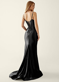 Indigo Black Satin V-neck Sequins Mermaid Prom Dress image2