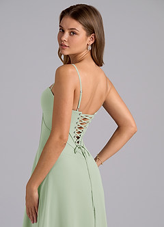 Azazie Valentine Bridesmaid Dresses Dusty Sage A-Line Corset Chiffon Dress image6