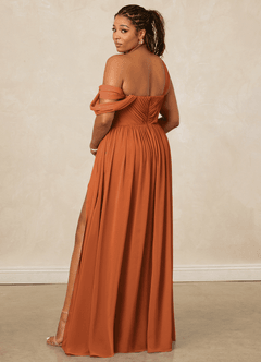 Christian Siriano Bridal for Azazie 1014 Bridesmaid Dresses Cinnamon A-Line Off the Shoulder Chiffon Dress image11