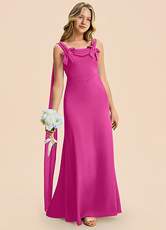 Azazie Chelsea Junior Fuchsia Sheath Pleated Stretch Satin Dress image3