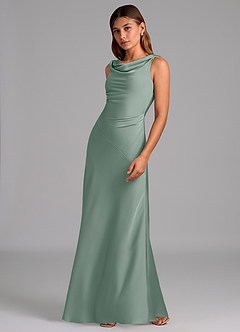 Azazie Nerine Bridesmaid Dresses Silver Sage A-Line Pleated Stretch Satin Dress image4