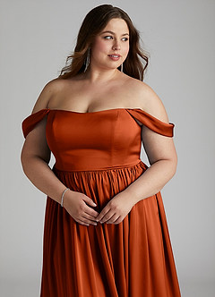 Azazie Morana Bridesmaid Dresses Paprika A-Line Off the Shoulder Stretch Satin Convertible Dress image17