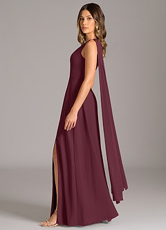 Azazie Tella Bridesmaid Dresses Cabernet A-Line One Shoulder Chiffon Dress image4