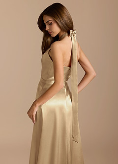 Azazie Tracie Bridesmaid Dresses Champagne A-Line Pleated Metallic Satin Dress image8