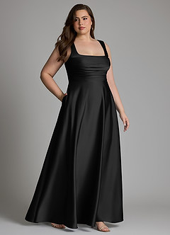 Azazie Azaria Vestidos para Prova em Casa Vestido Preto de Cetim elástico de Linha A com Corpete image11