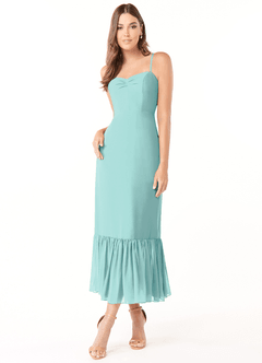 Azazie Justina Bridesmaid Dresses Aqua A-Line Sweetheart Neckline Chiffon Dress image1