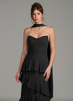Azazie Imani Bridesmaid Dresses Black A-Line Ruched Chiffon Dress image2