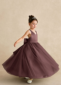 Azazie Peanut Blumenmädchenkleider A-Linie Riemen Tüll Kleid Espresso image5