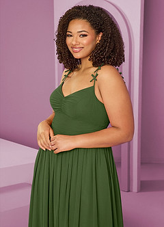 Barbie ♥ Azazie Bridesmaid Dresses Olive A-Line Pleated Chiffon Dress image7