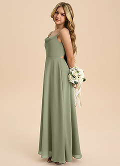 Azazie Shale Junior Pistachio A-Line Bow Chiffon Dress image2