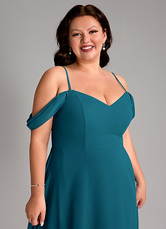 Azazie Marley At-home Try On Dresses Burgundy A-Line Off the Shoulder Chiffon Convertible Dress image16