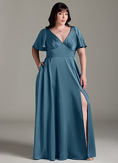 Azazie Kimber Bridesmaid Dresses Bermuda A-Line Ruched Stretch Satin Dress image9